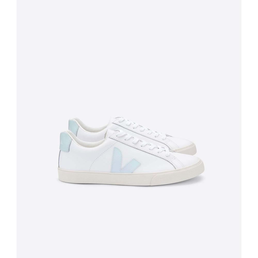 White/Blue Women\'s Veja ESPLAR LEATHER Sneakers | AU 609WNB